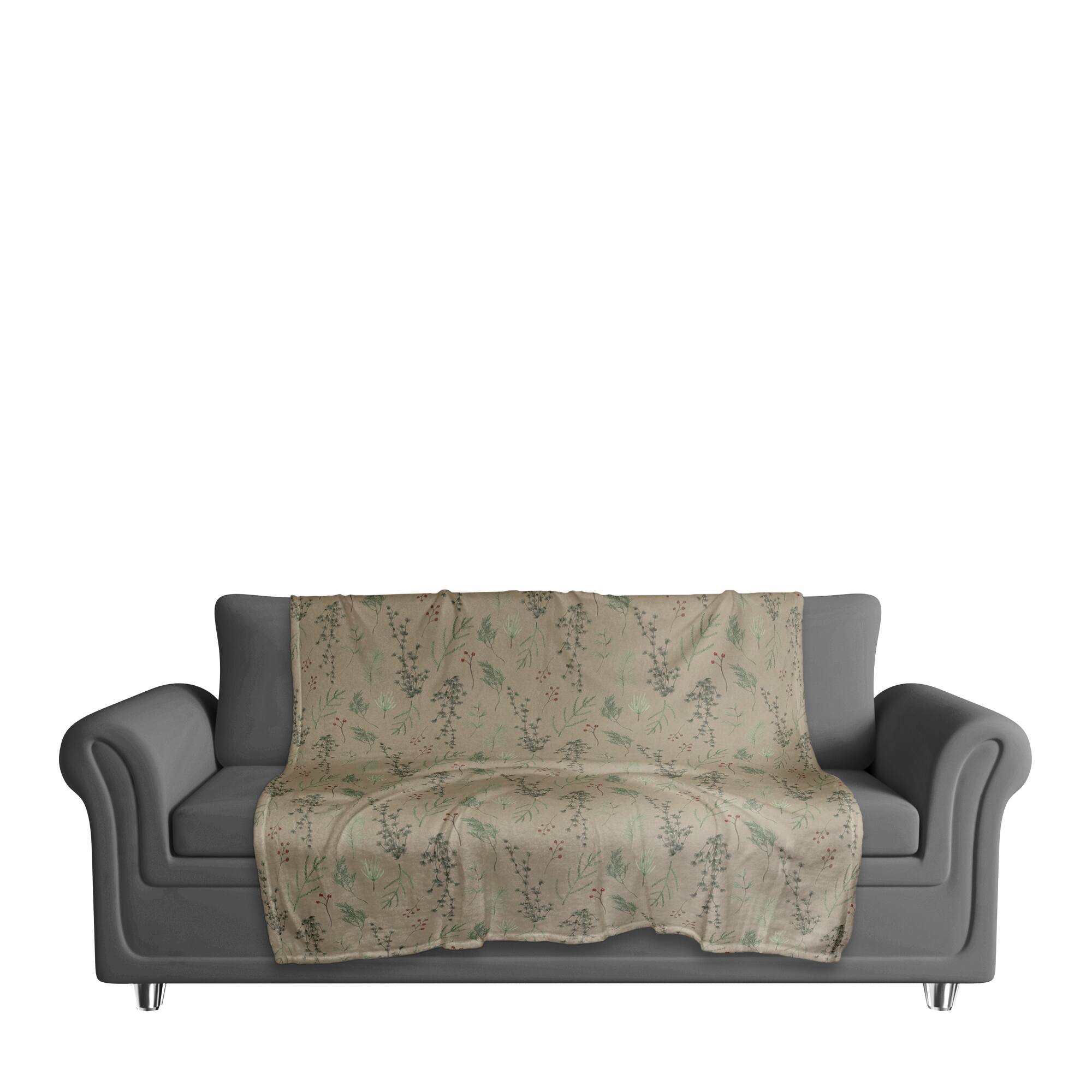 Pine Greenery on Brown Coral Fleece Blanket